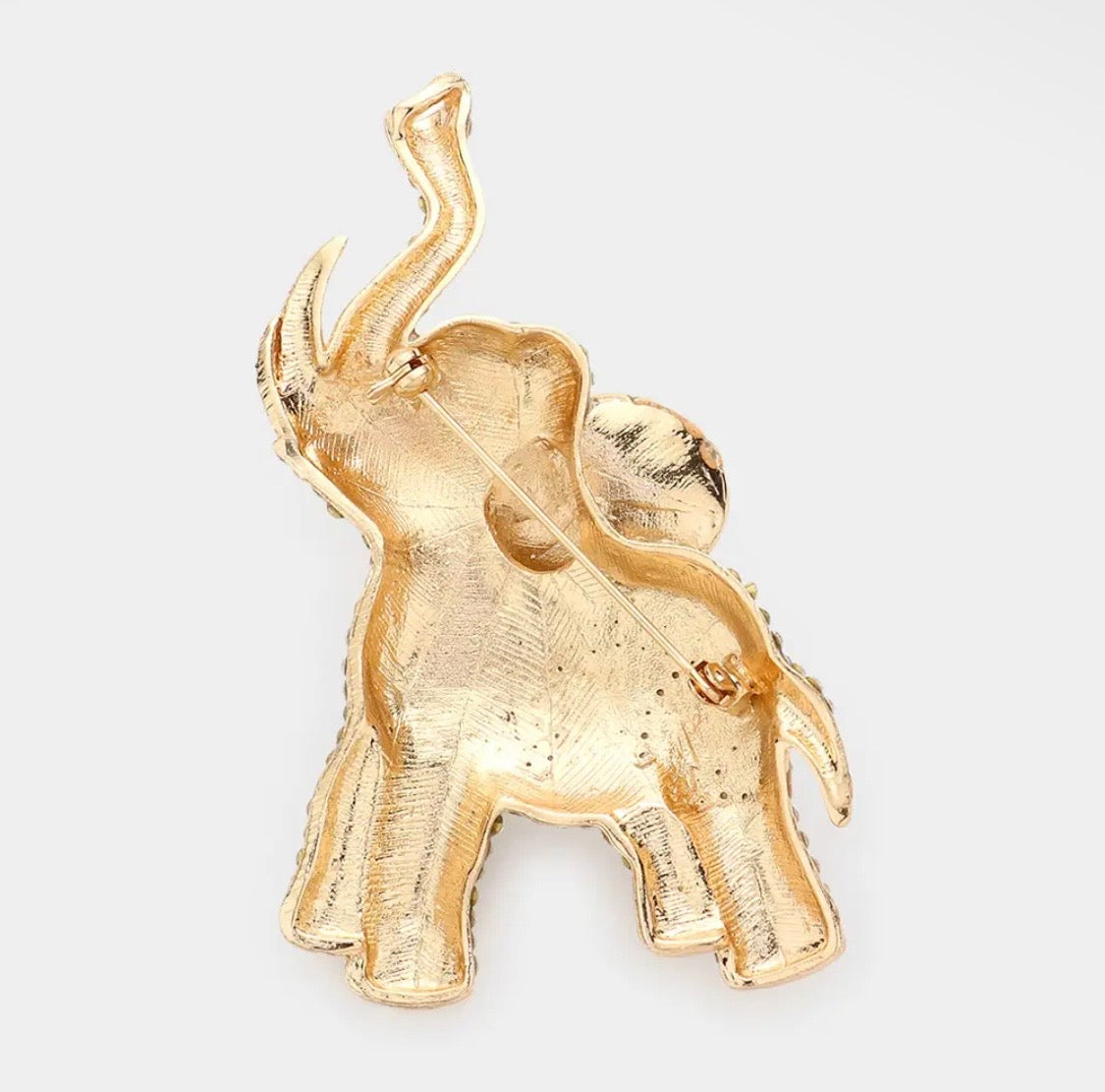 Rhinestone Embellished Elephant Trunk Up Brooch