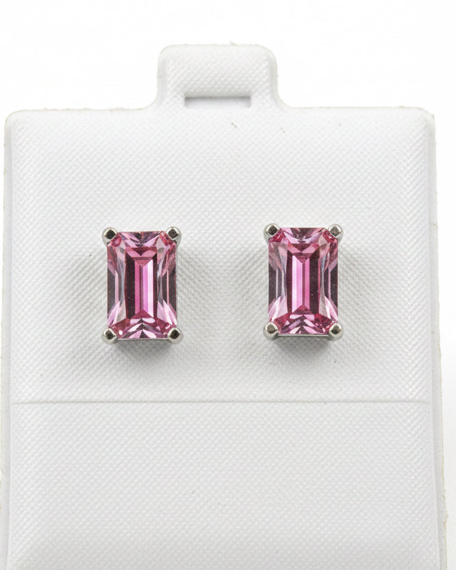 Hot Pink Radiant Solitaire Hematite Studs