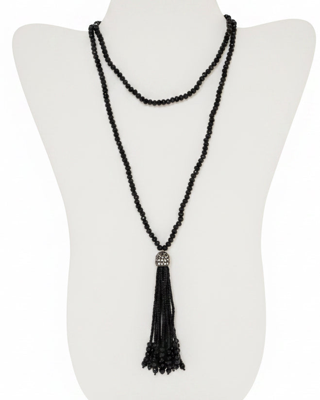 Midnight Sparkle Faceted Crystal Gameday Tassel Necklace