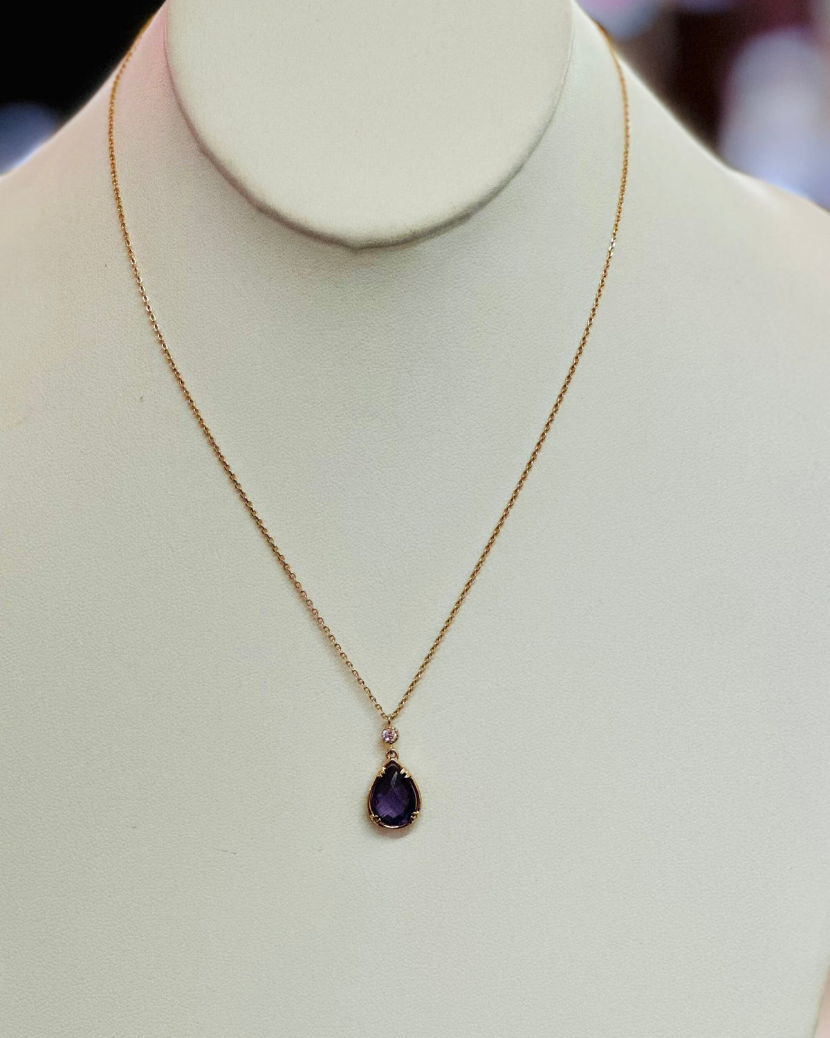 Vintage 14k Gold Plated Amethyst Teardrop Necklace