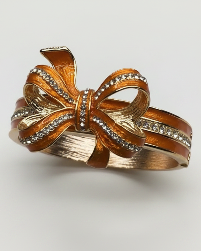 Vintage Orange Enamel Crystal Bow Chomper