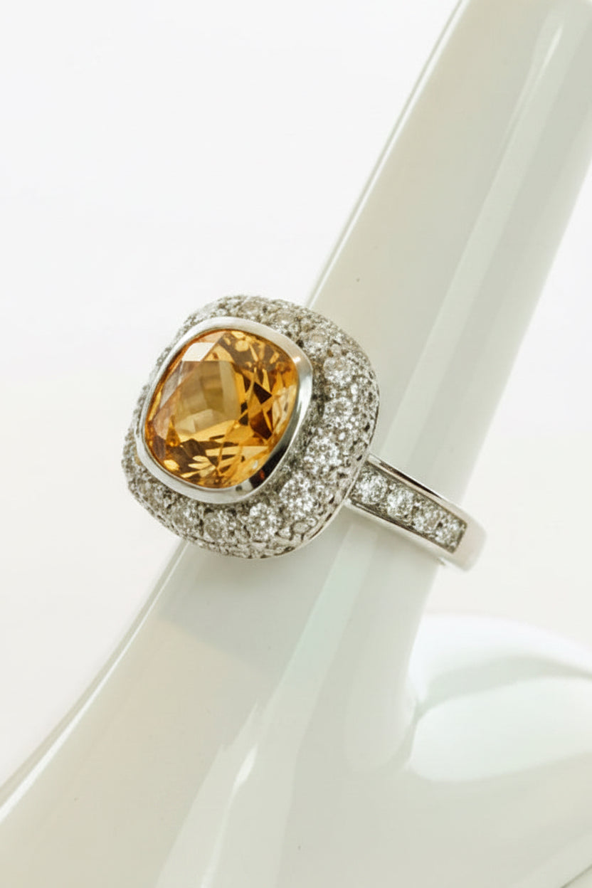 Vintage Champaign Topaz Halo Ring
