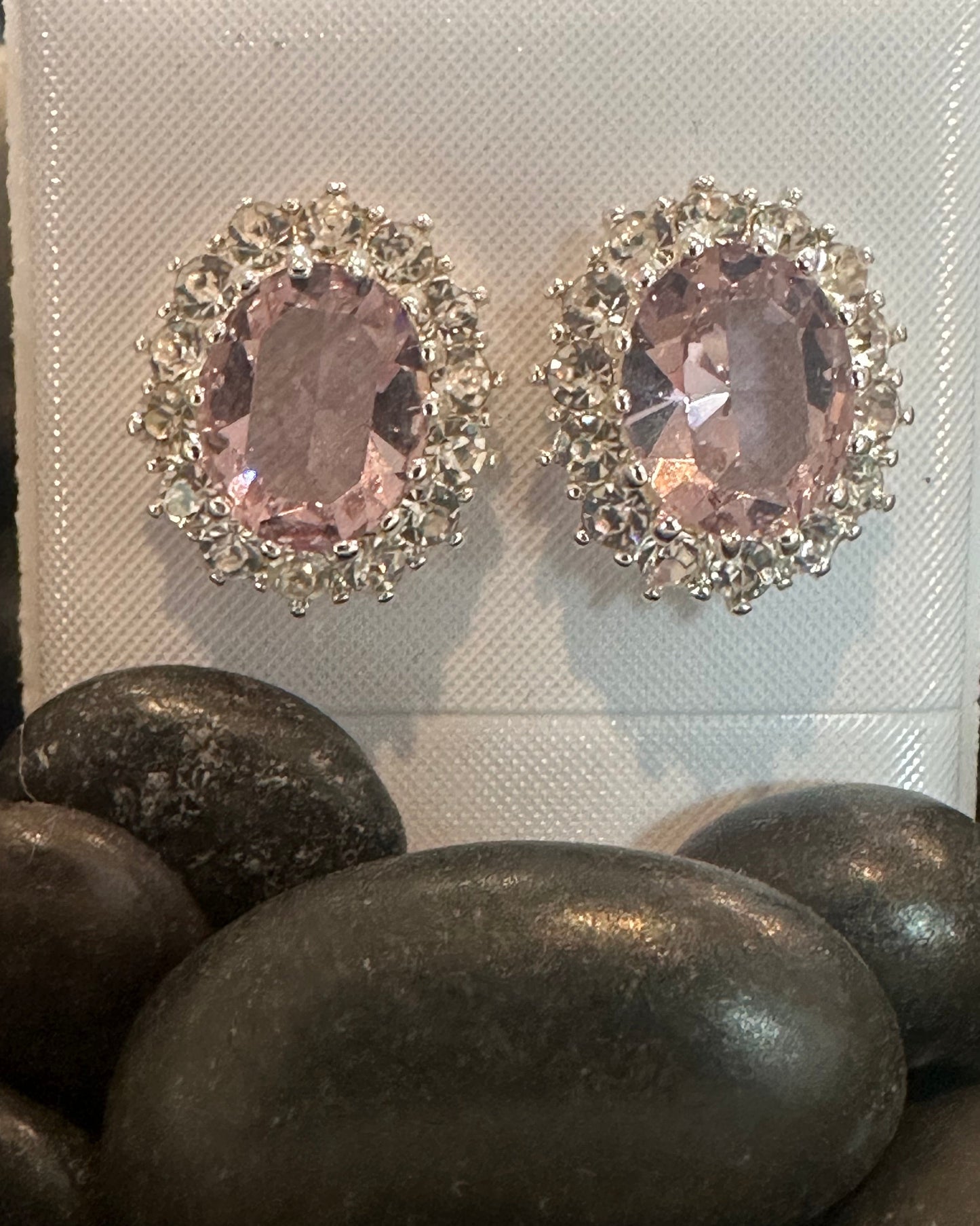 Vintage Royal Lavender Oval Halo Cluster Earrings