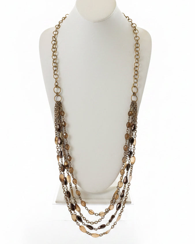 Layered Bronze & Smoked Amber Station Necklace
