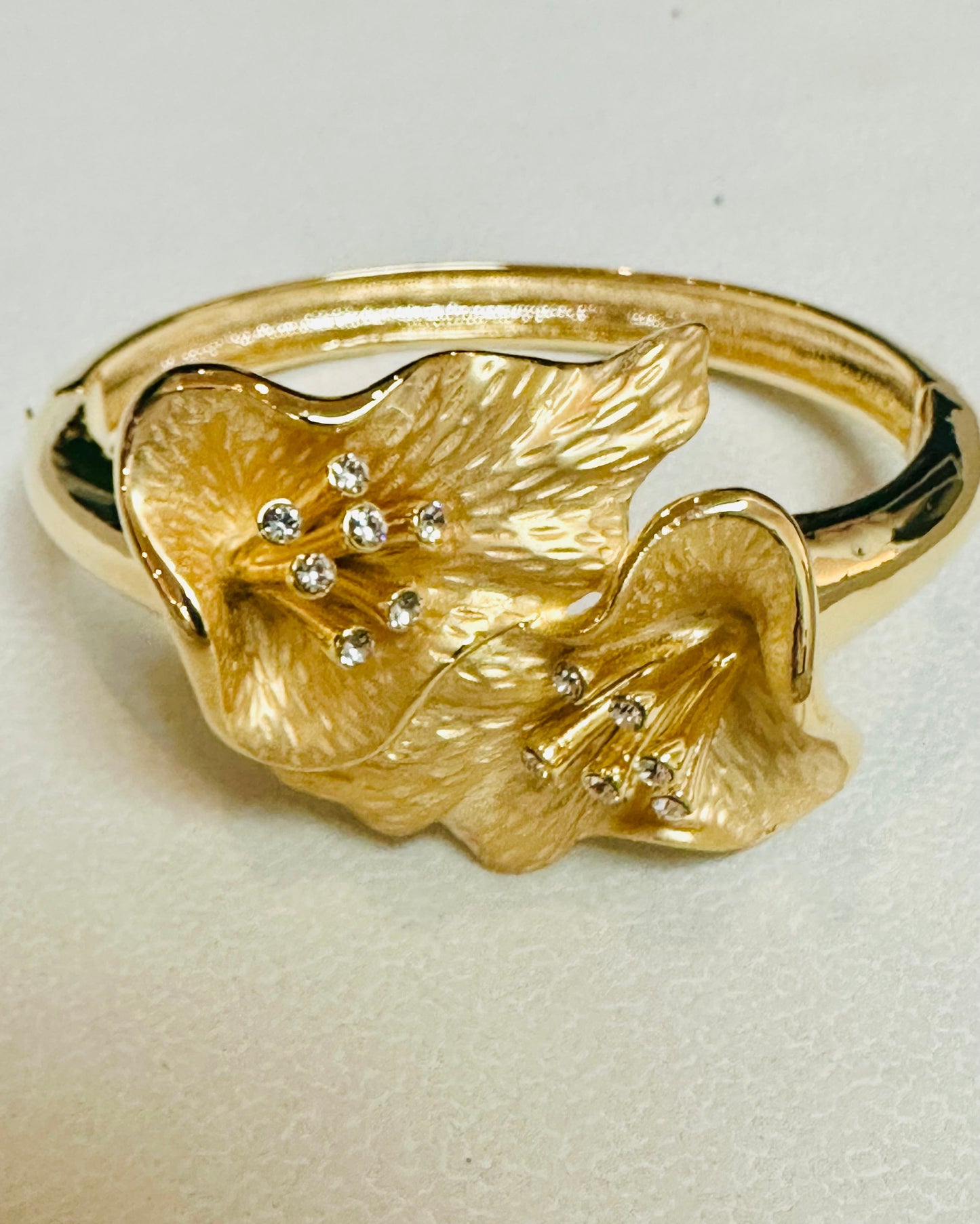 Vintage Golden Calla Lily Sculptural Hinged Clamper Bracelet