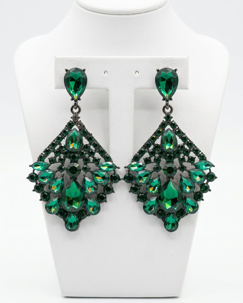 Emerald Enchantment Chandelier Statement Dangle Earrings