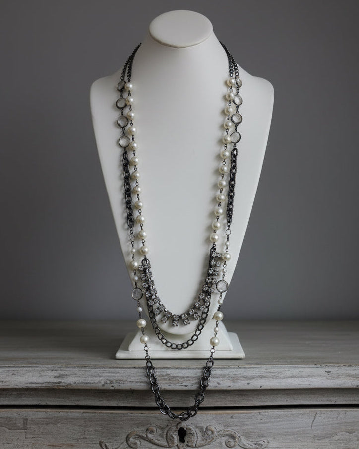 Vintage Multi-Strand Gunmetal Statement Necklace