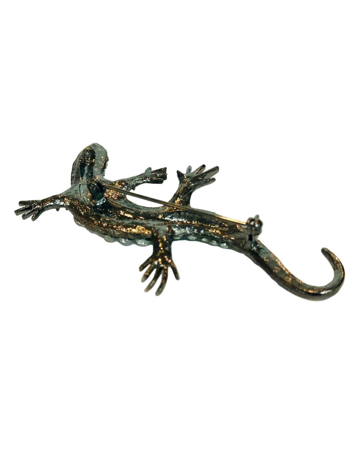 The Mystic Gun Metal Rhinestone Lizard Brooch