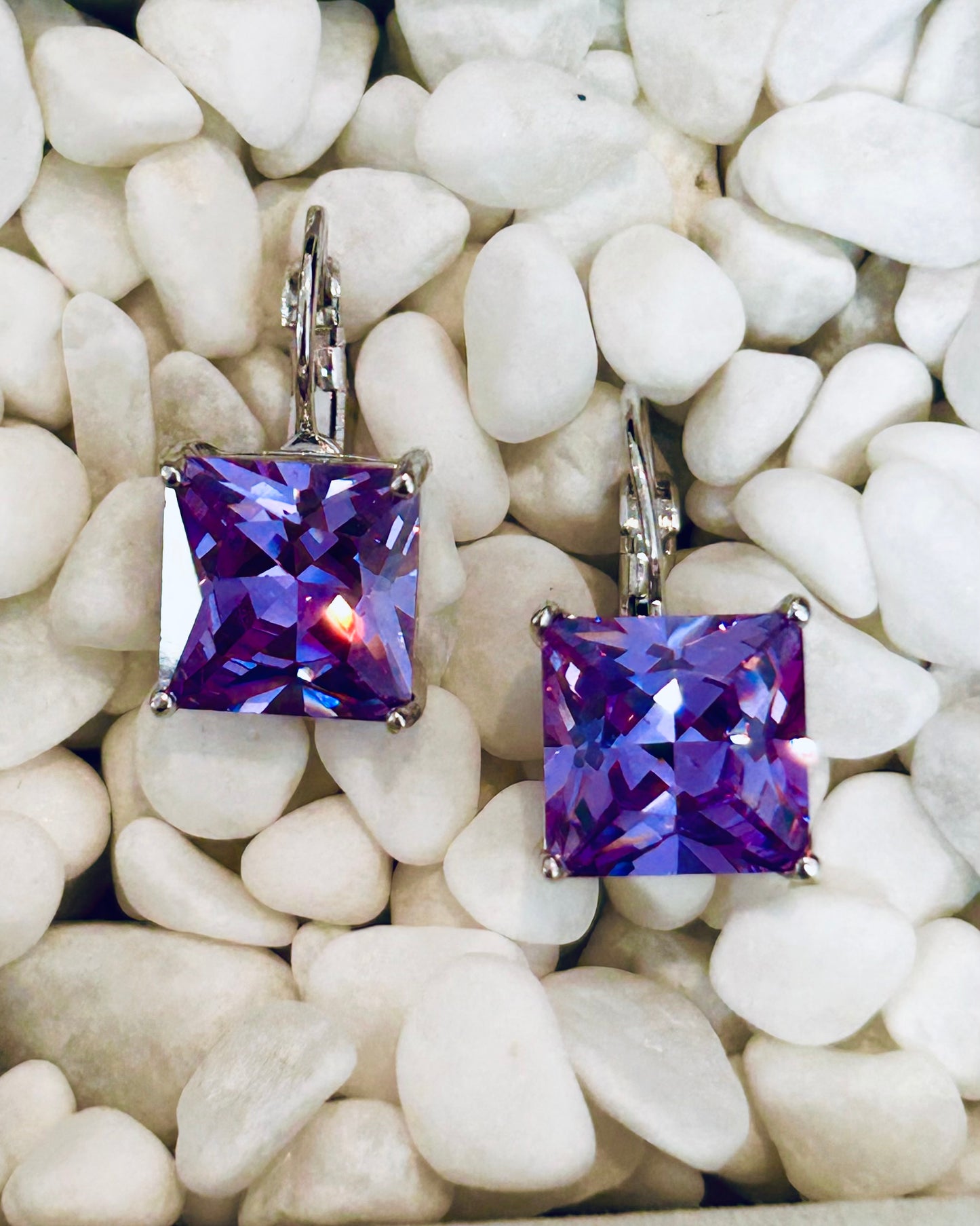 Vintage Royal Violet Princess-Cut Leverback Earrings