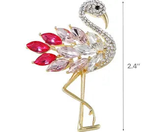 Whimsical Marquise Crystal Flamingo Brooch