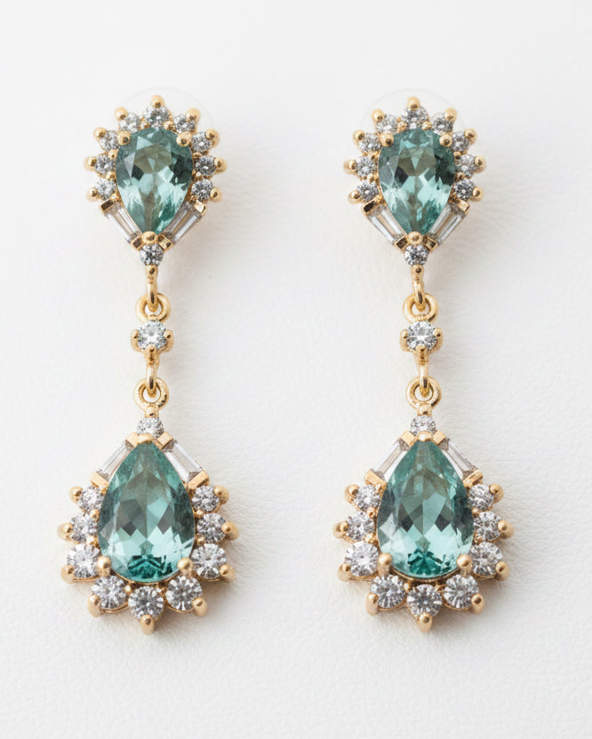 Sage Deco Tiered CZ Halo Drops
