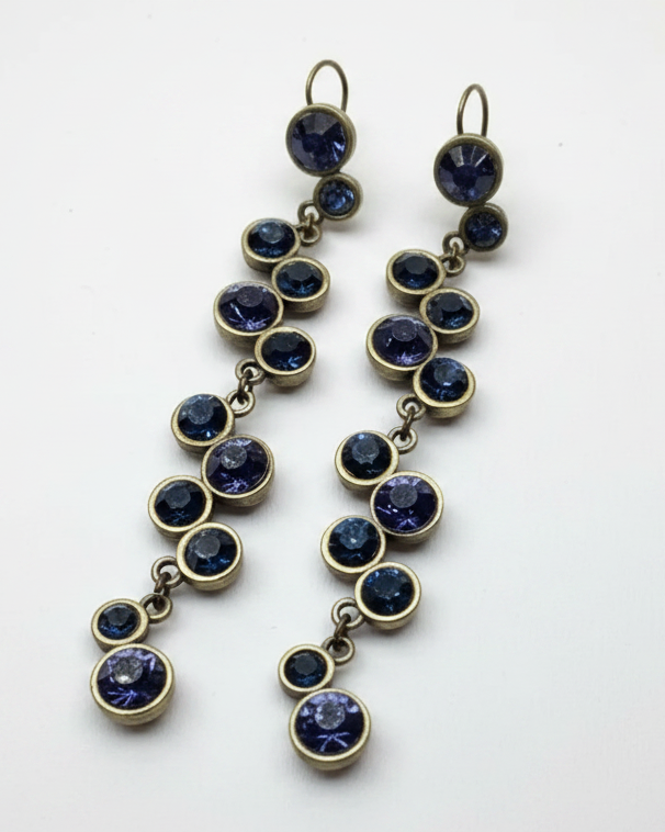 Vintage Dark Indigo "Bubble" Tiered Linear Drop Earrings