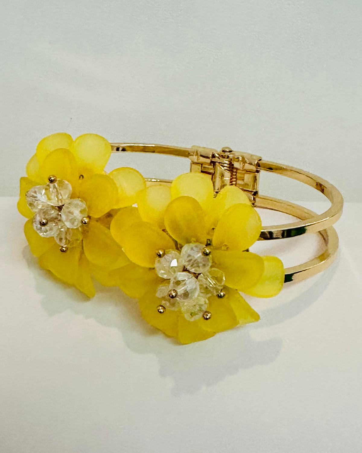 Frosted Acrylic Yellow Bloom Hinged Bangle