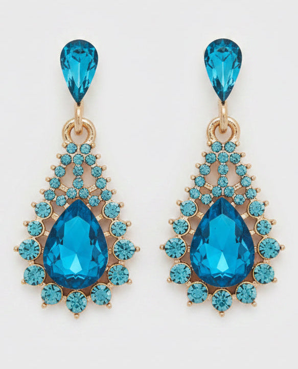 Ocean Breeze Crystal Teardrop Drop Earrings
