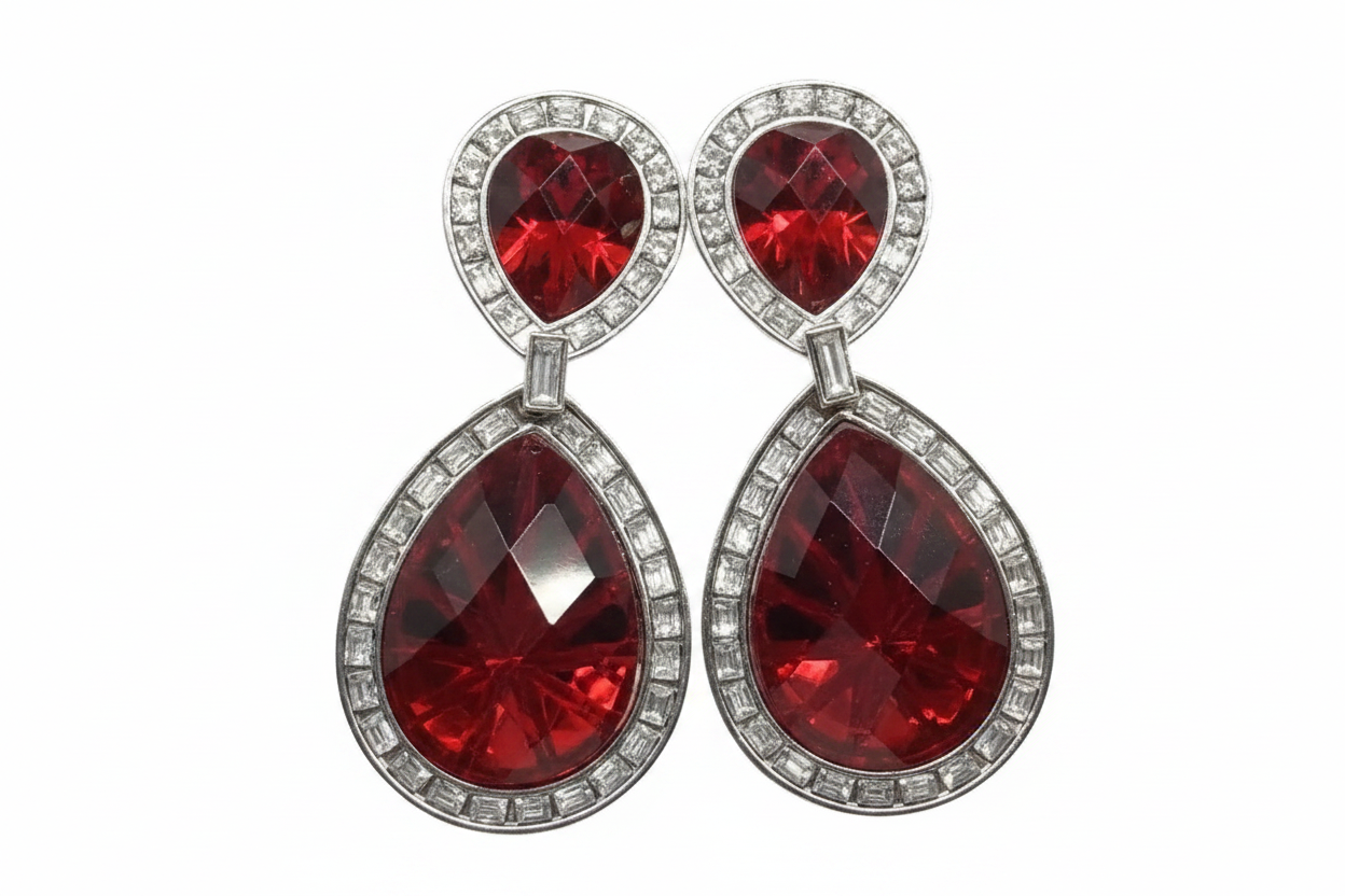 Vintage Deadstock Ruby Red Teardrop Statement Earrings