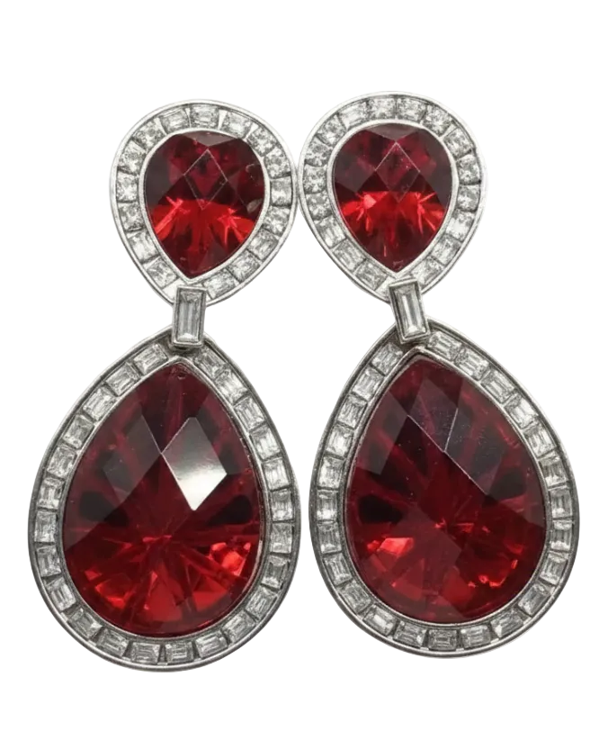 Vintage Ruby Red Teardrop Statement Earrings