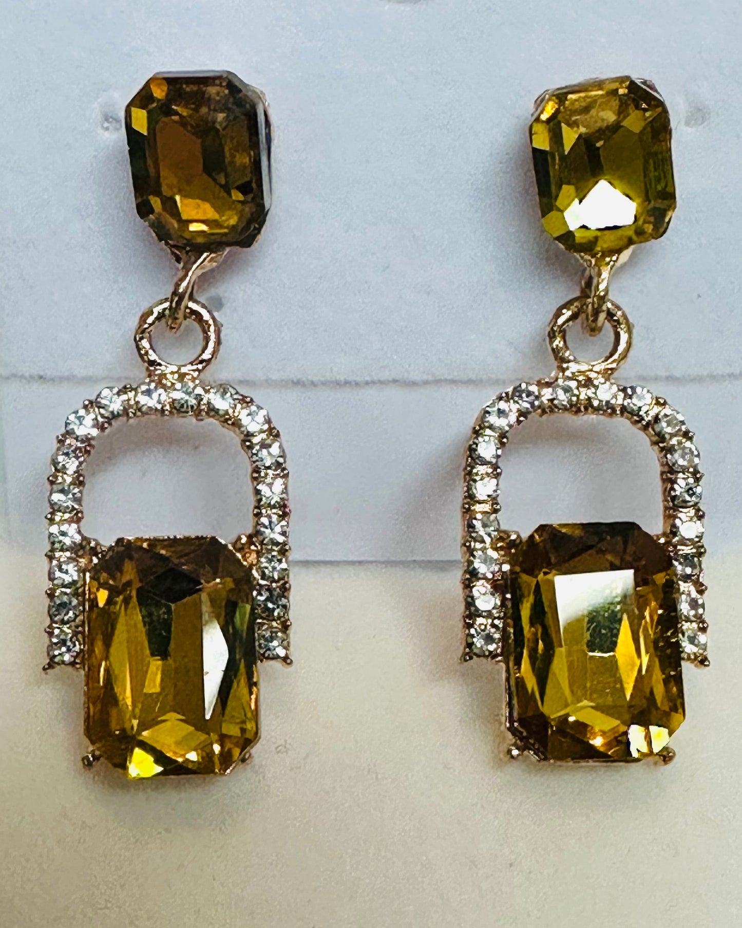 Vintage Olivine Emerald-Cut Drop Earrings