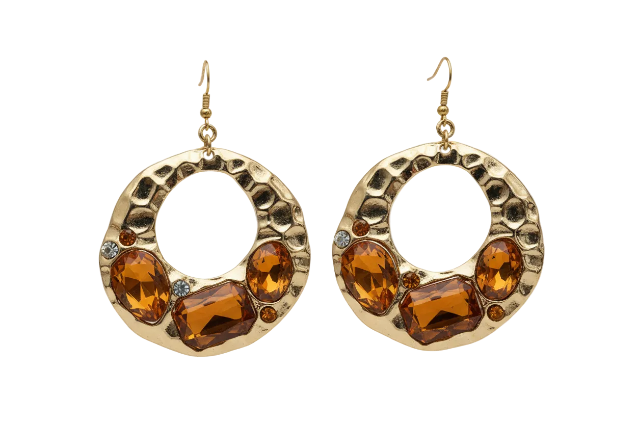 Vintage Gold Textured Cutout Disc Drop Earrings