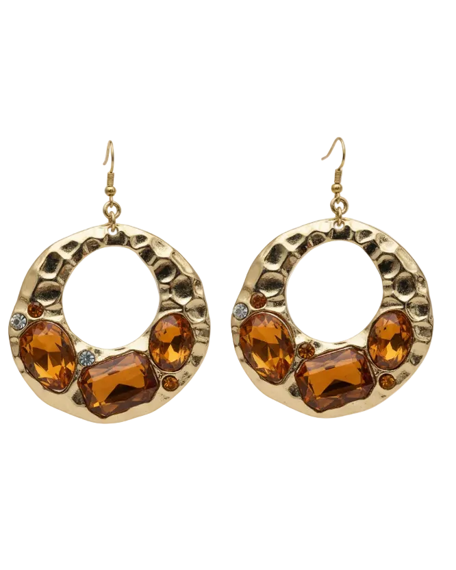 Vintage Gold Textured Cutout Disc Drop Earrings