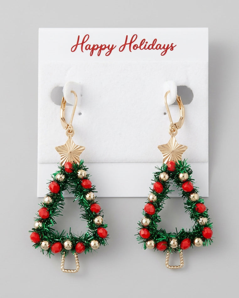 Rockin' Around 3D Tinsel Christmas Tree Huggie Earrings