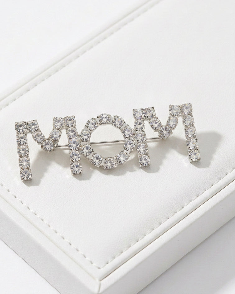 Sweet Sentiment Crystal "MOM" Script Brooch