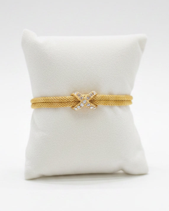 Vintage 1994 24K Gold Plated Double Mesh "X" Accent Bracelet