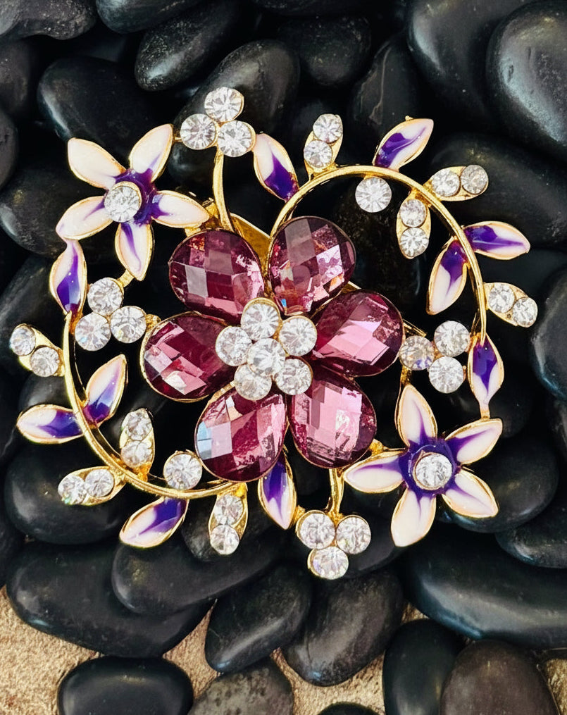 Vintage Amethyst & Enamel Floral Wreath Brooch