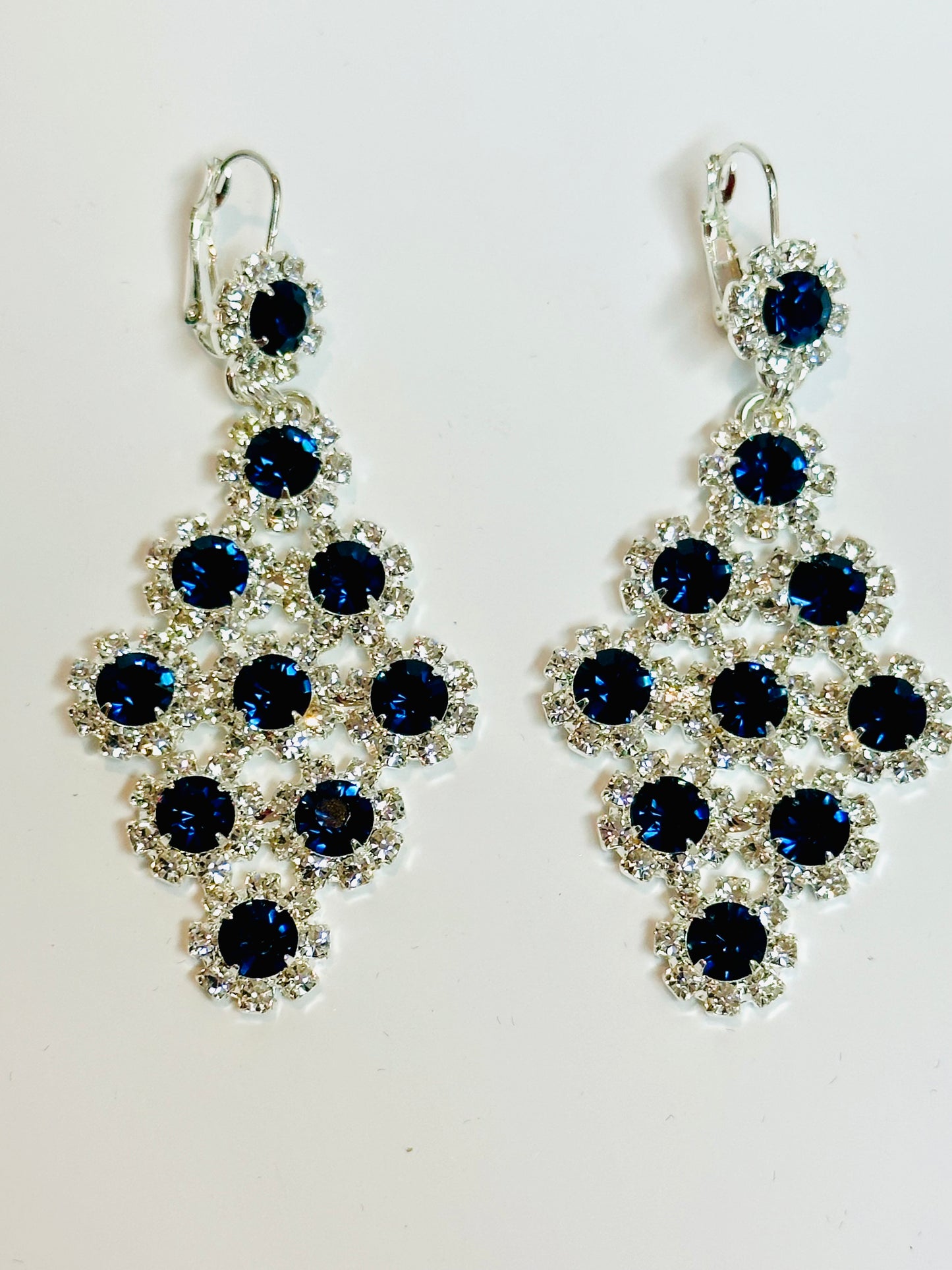 Classic Silver Tone Sapphire Rhinestone Formal Earrings