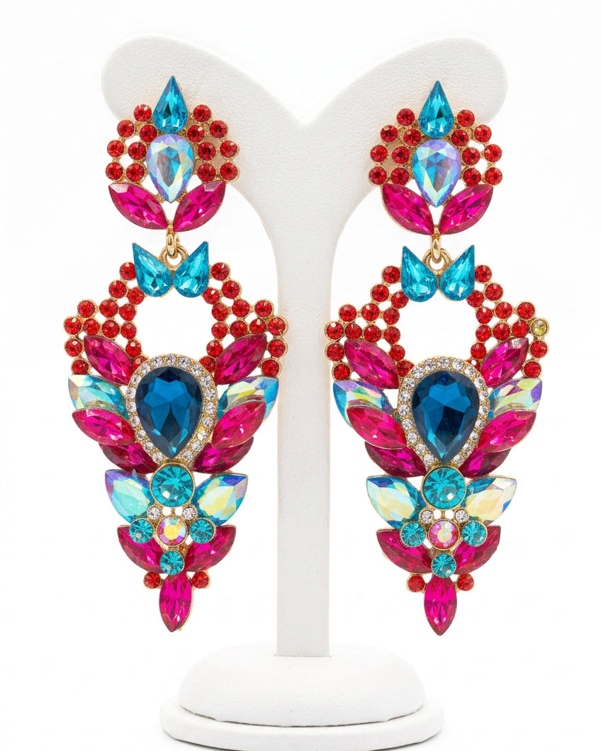 Electric Royalty Hot Pink & Sapphire Statement Dangle Earrings
