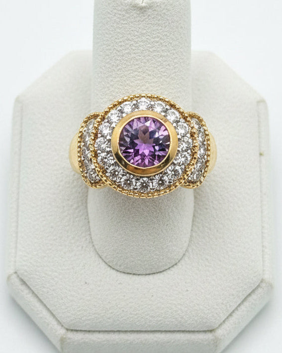 Vivid Orchid Purple CZ Halo Cocktail Ring
