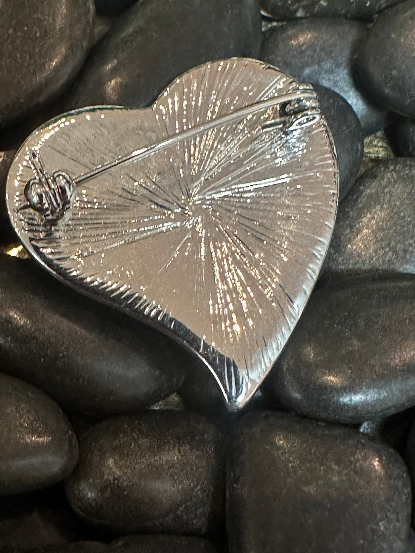 Vintage Rhinestone American Flag Heart Brooch