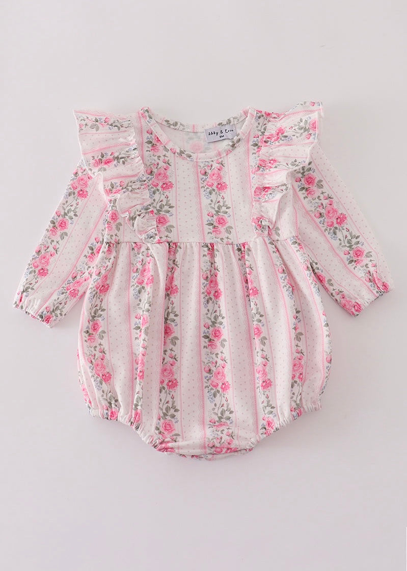 Pink Floral Print Ruffle Bubble