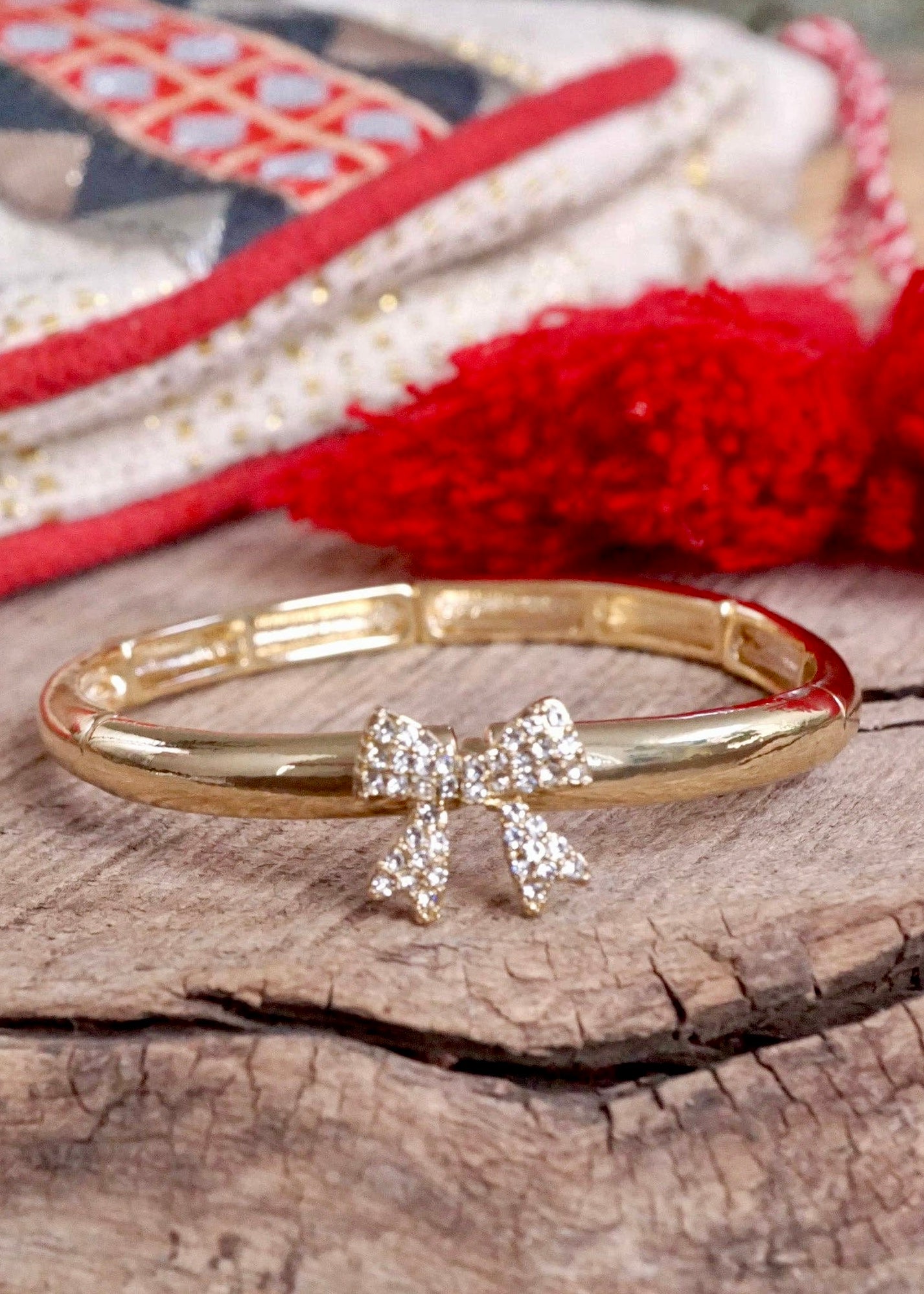 Gold-Tone Stretchy Bangle with Crystal Pave Bow