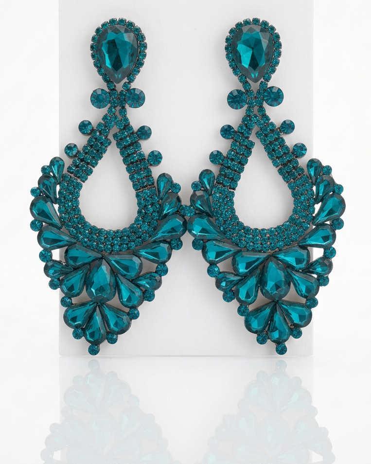 Teal Temptation Open-Hoop Chandelier Statement Earrings