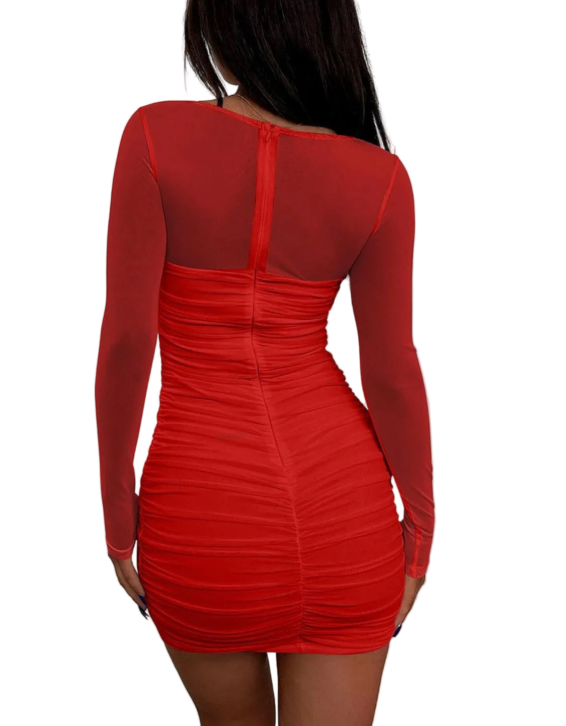 The Crimson Allure Ruched Mesh Mini Dress