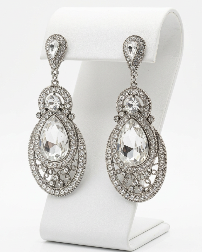 Vintage Glamour Rhinestone Teardrop Dangle Earrings