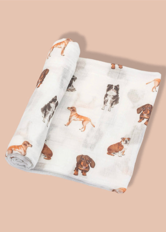 Adorable Dog Print Baby Muslin Swaddle Blanket