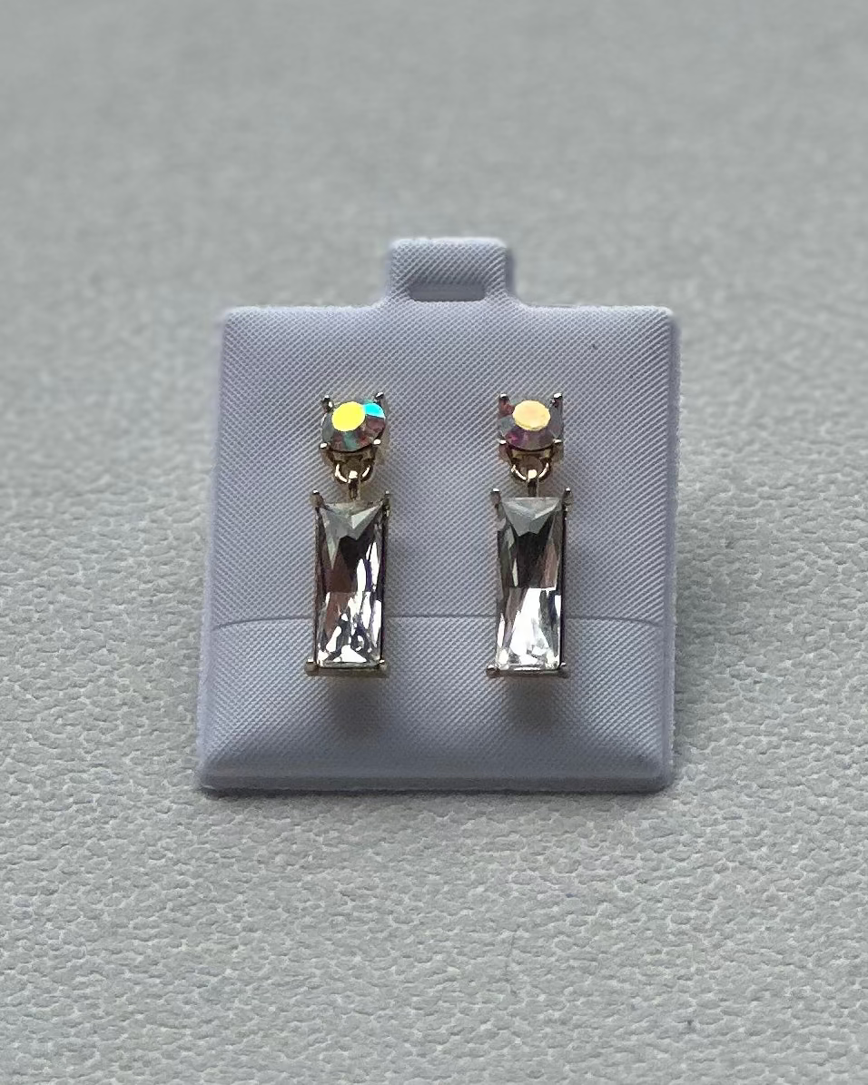 Vintage Aurora Borealis & Clear Crystal Baguette Drop Earrings