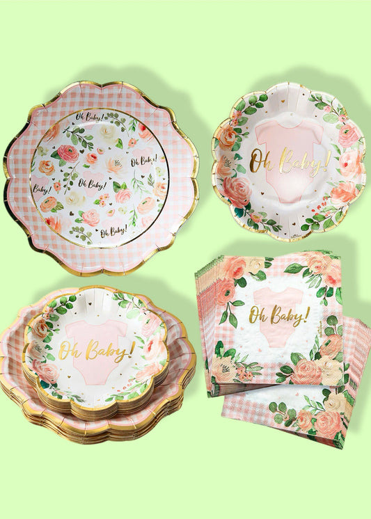 Baby Shower Onesie Tableware Set - Pink Floral