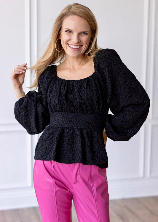 Black Game Day Jacquard Curvy Blouse