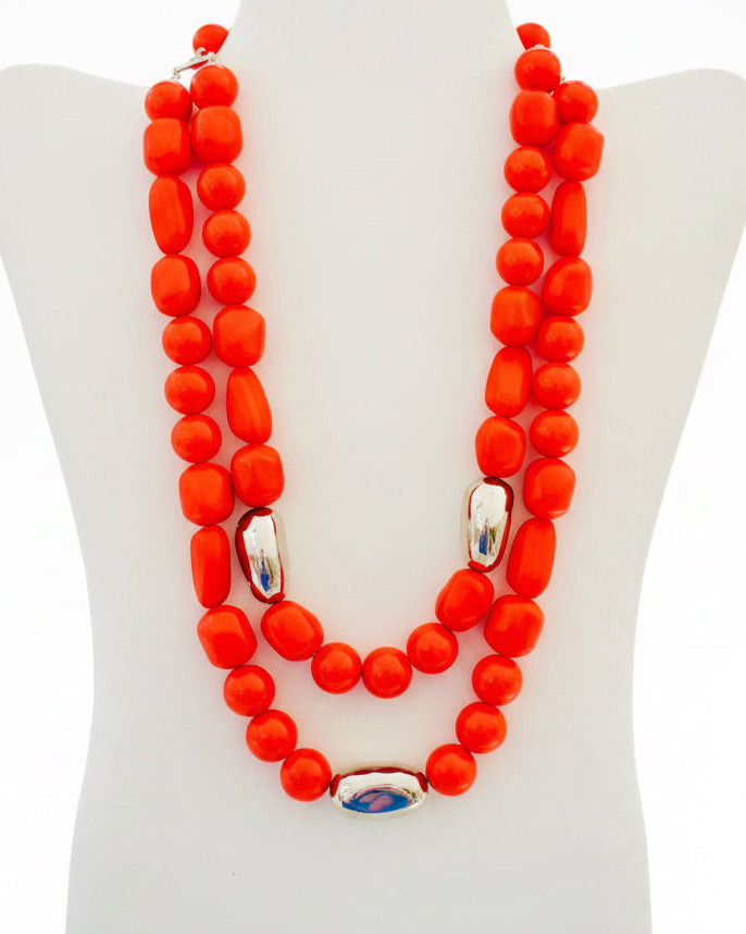 Double-Strand Game Day Orange Statement Necklace