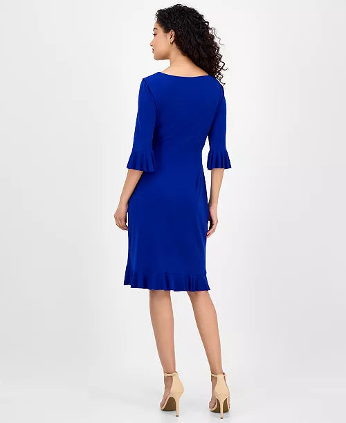 Connected Women's Bell-Sleeve Gathered-Waist Dress