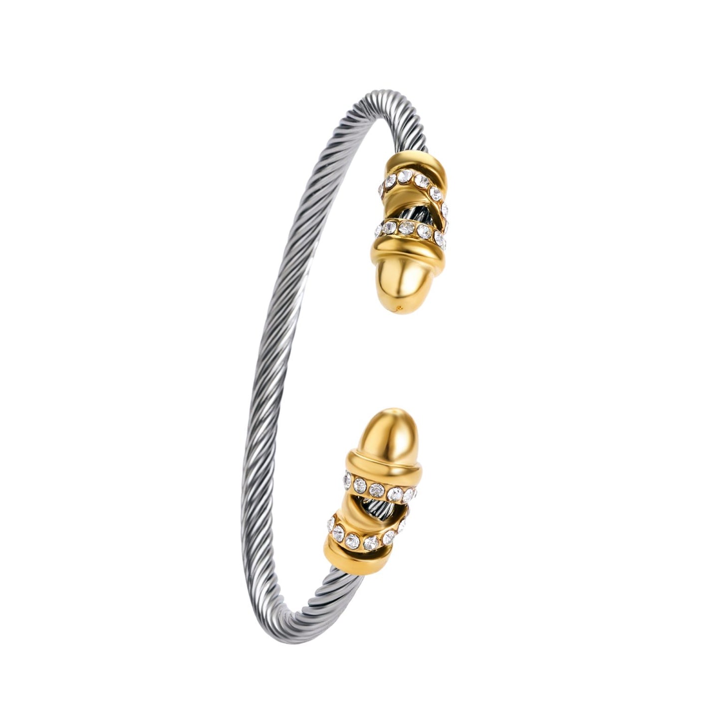 Stylish Two-Tone Crystal Cable Bangle