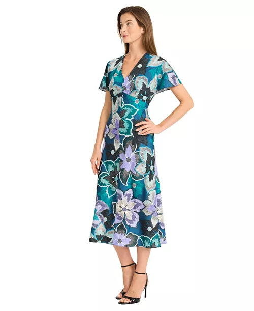 Women's Short-Sleeve Charmeuse Midi Dress