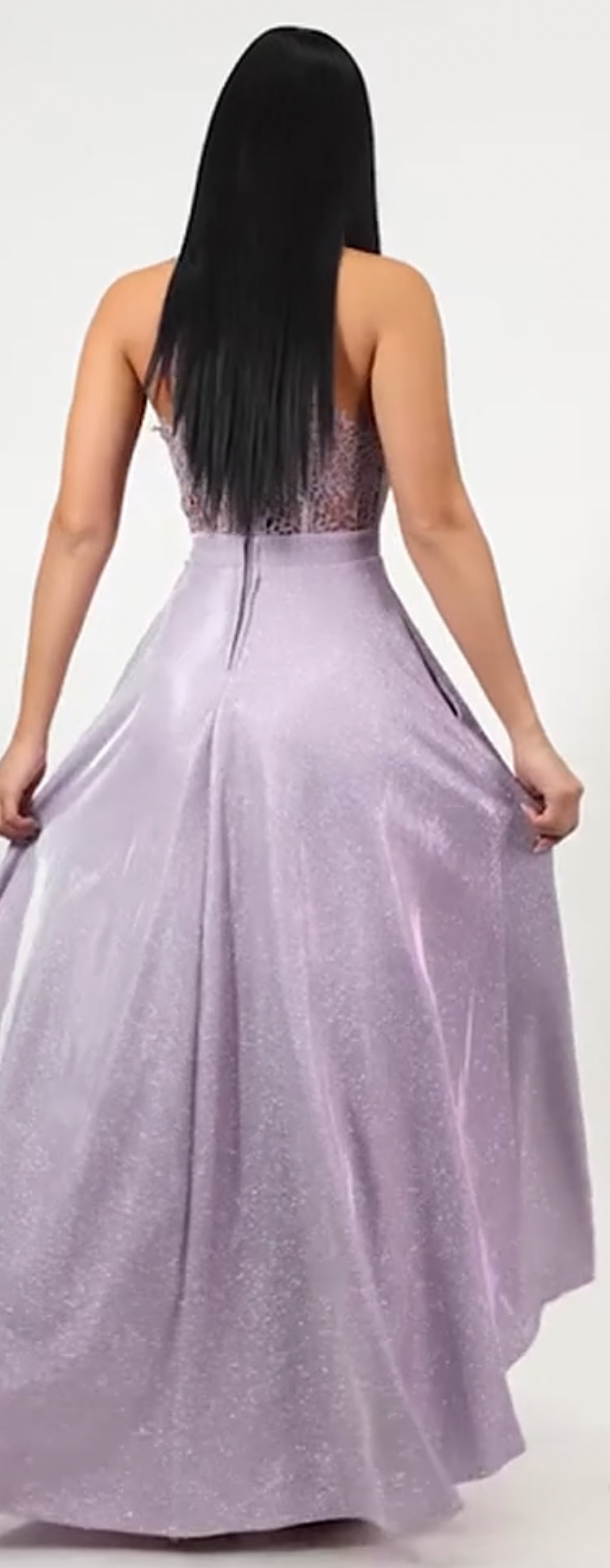 Juniors' Sleeveless Glitter Ball Gown