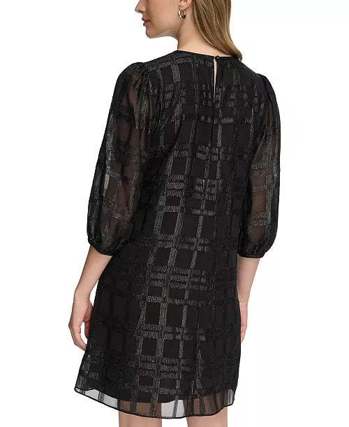 Women's Metallic Geometric-Print 3/4-Sleeve Shift Dress