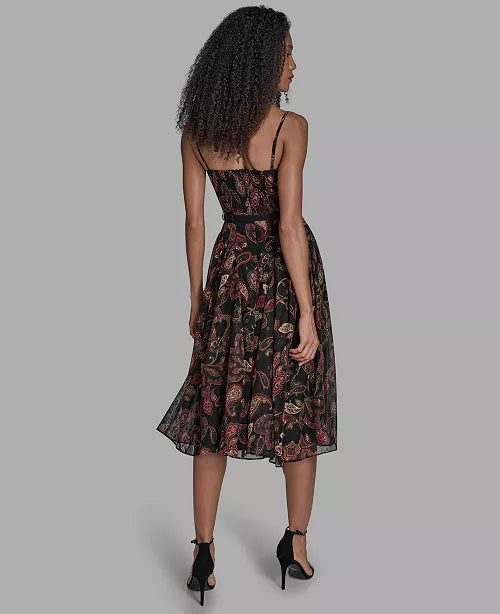 BCBG Women's Printed Sweetheart Neck Midi Dress