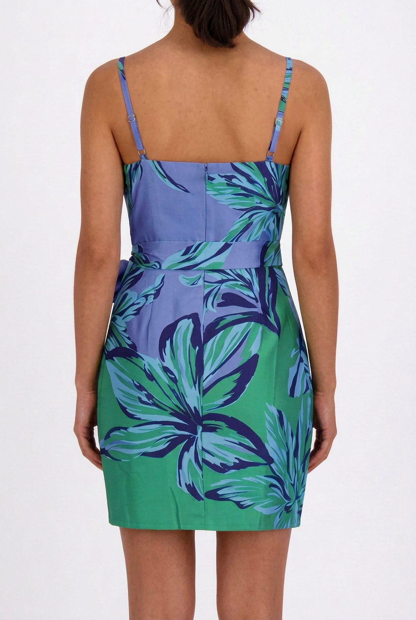 Vibrant Floral Mini Dress in Blue and Green