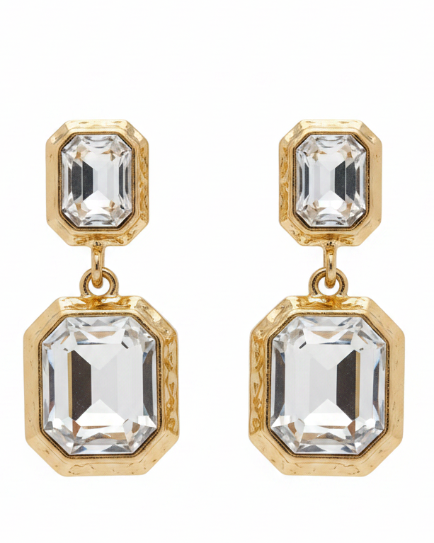 Emerald-Cut Clear Crystal Drop Earrings