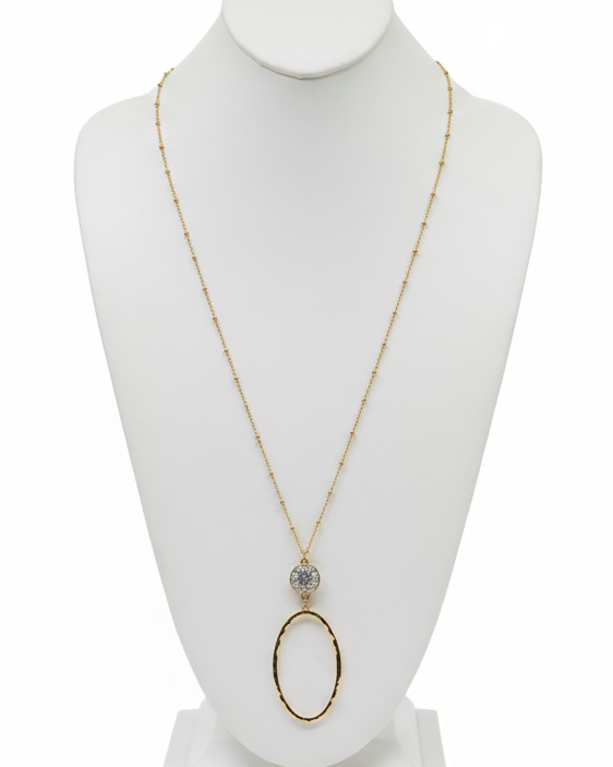 Vintage Pavé Disc & Open Oval Drop Necklace
